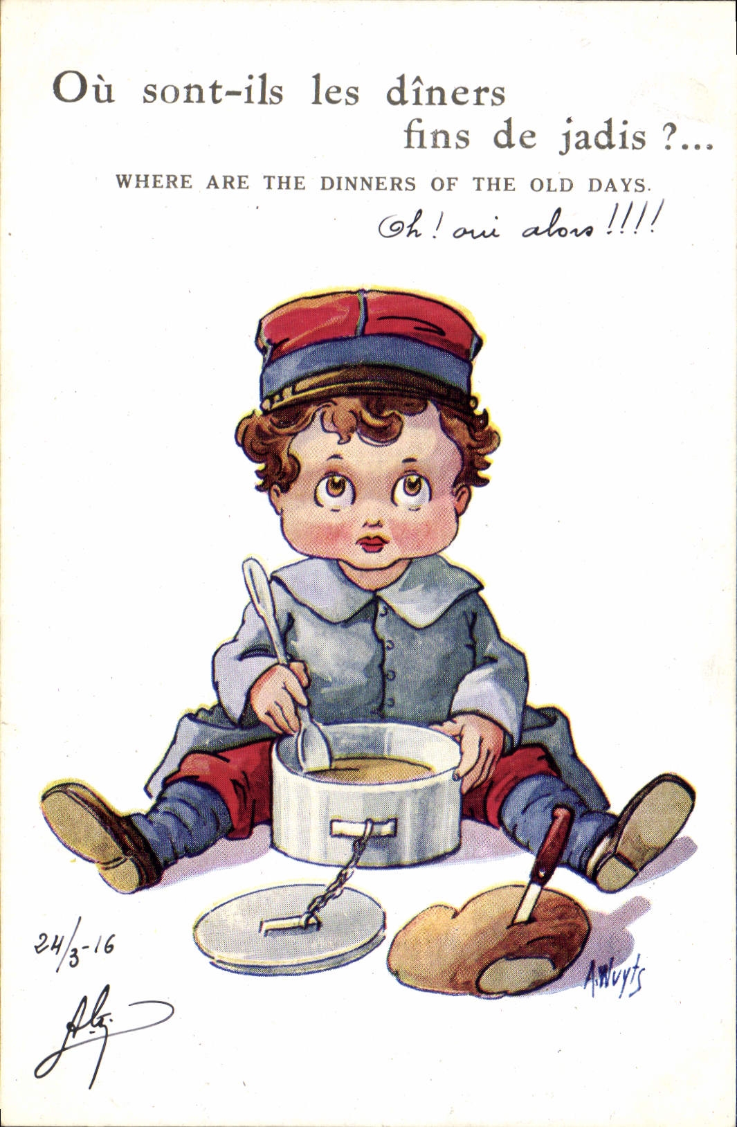 CPA Fantaisie Illustrateur Enfants Ou sont ils les diners fins de jadis Militaria