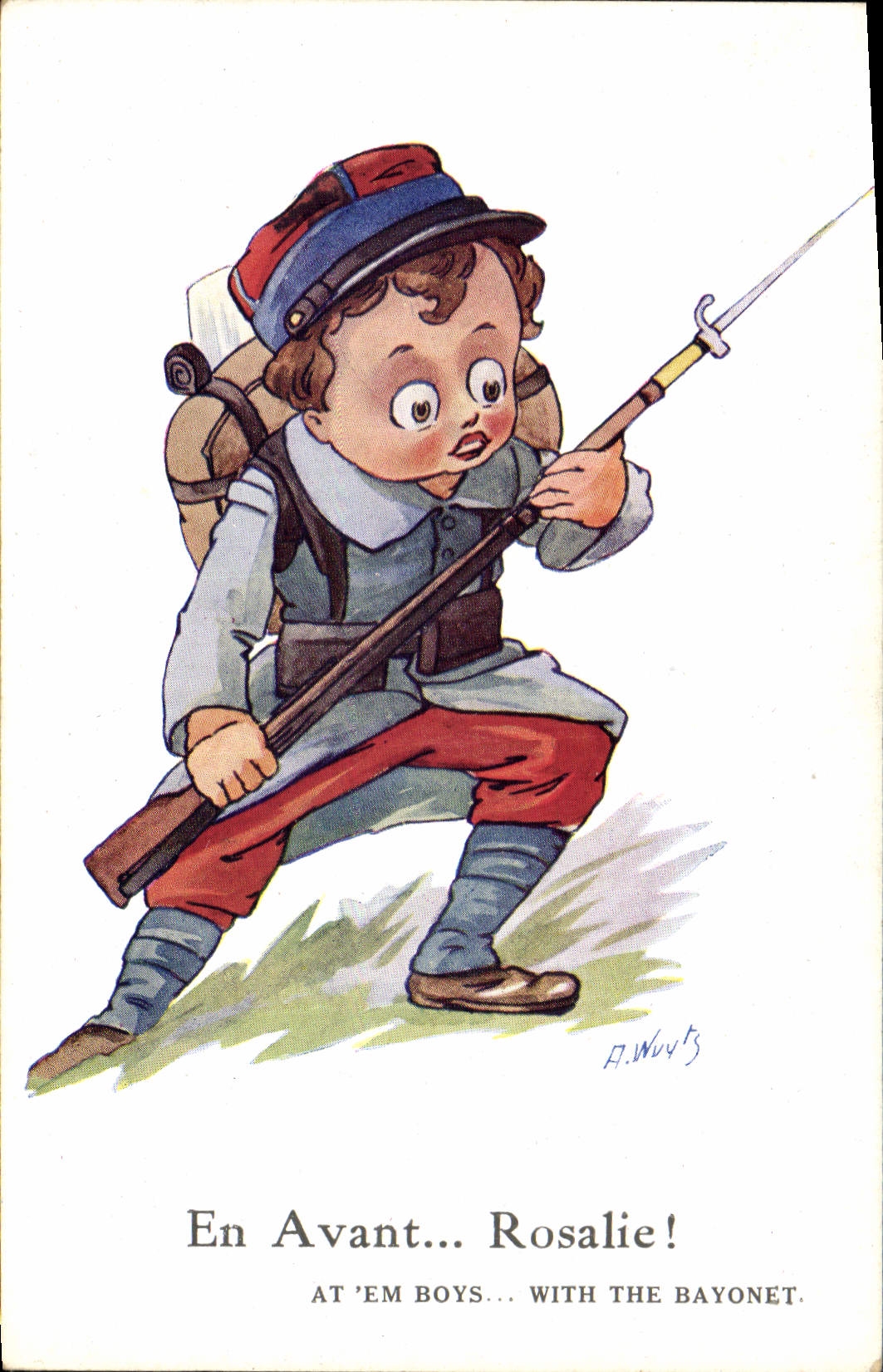 CPA Fantaisie Illustrateur Enfants En avant Rosalie Militaria
