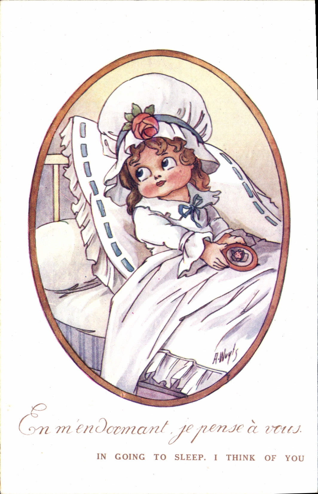 CPA Fantaisie Illustrateur Enfants Enfant En m'endormant je pense a vous