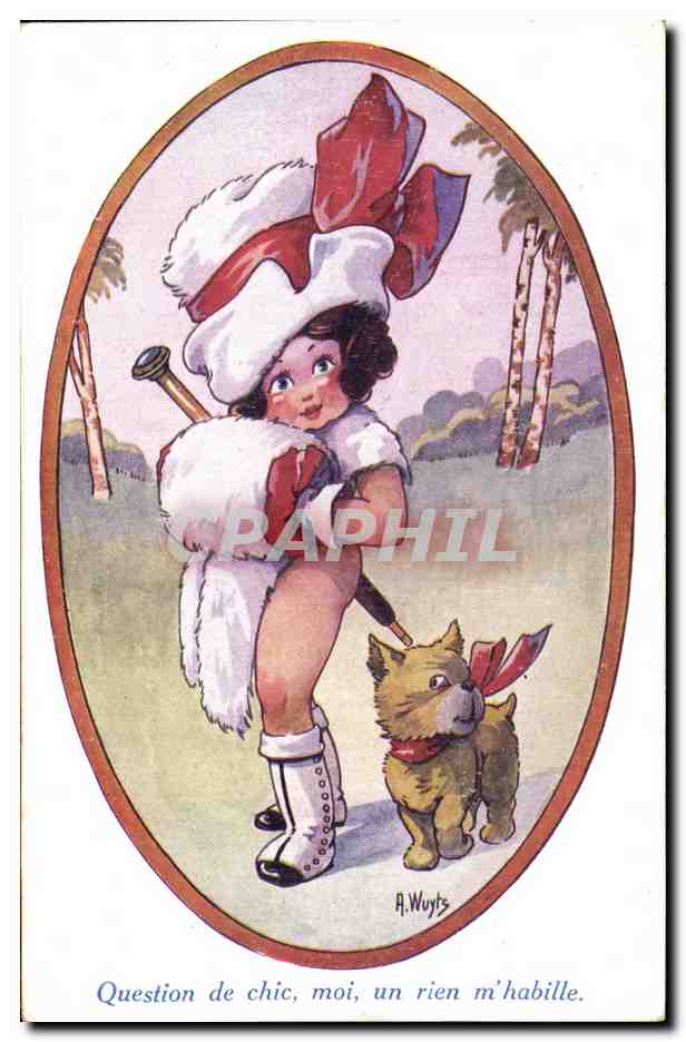 CPA Fantaisie Illustrateur Enfant Chien Question de chic moi un rien m'habille 