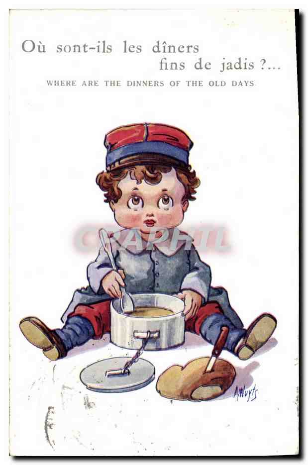CPA Fantaisie Illustrateur Enfants Ou sont ils les diners fins de jadis Militaria