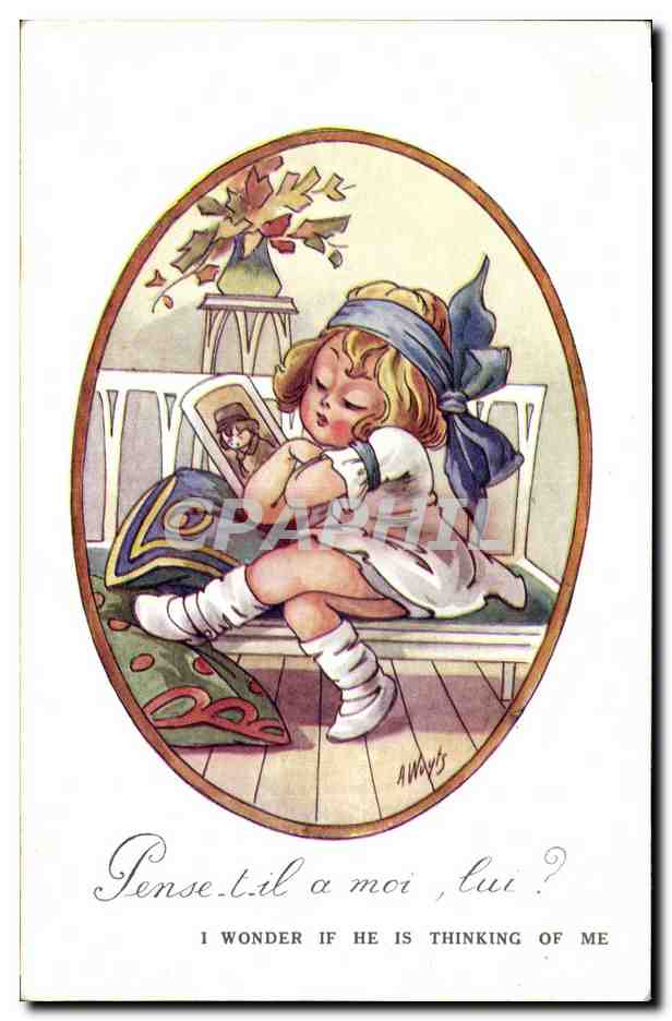 CPA Fantaisie Illustrateur Enfant Pense t il a moi lui 