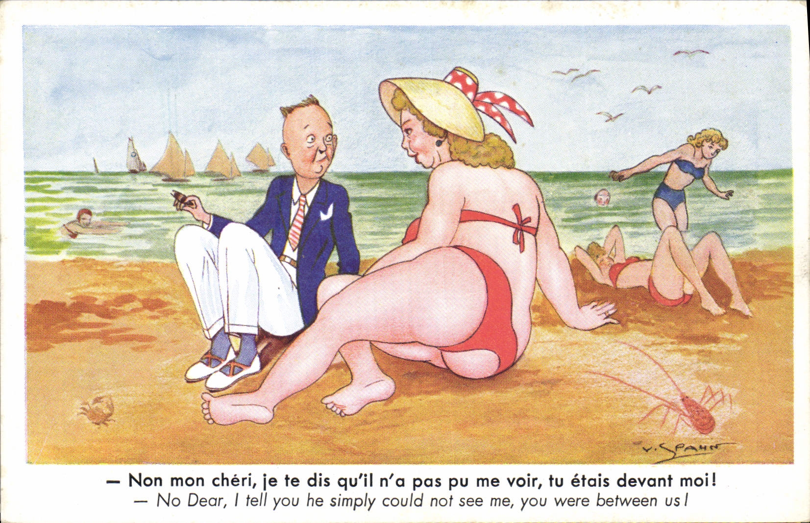 Scène de plage — caricature humoristique — Éditions Superluxe, n° K II