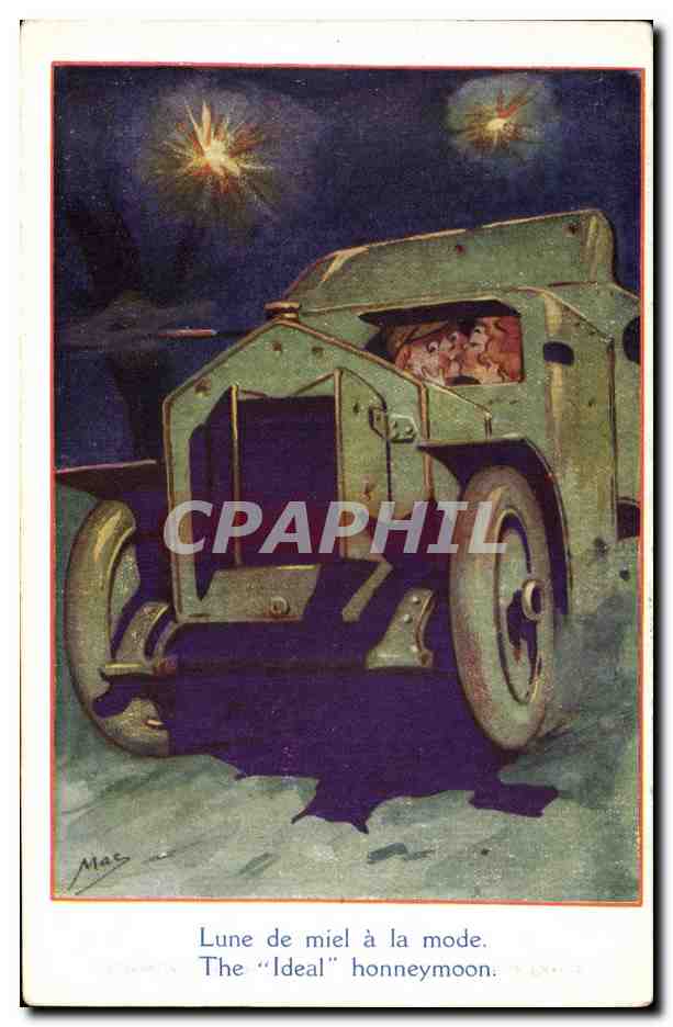 CPA Fantaisie Illustrateur Enfants Lune de miel a la mode Tank Militaria