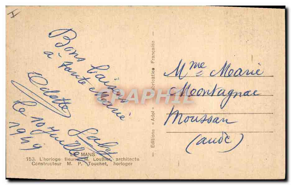 CPA Fleurs Le Mans Horloge fleurie  — Verso