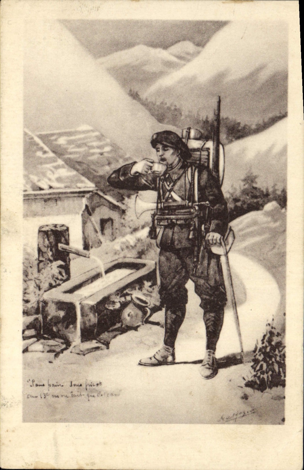 Soldato in montagna — pausa caffè — illustrazione di K. K. K. (K. K. K.)