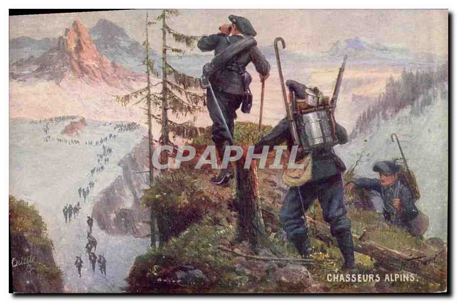 CPA Militaria Chasseurs Alpins 