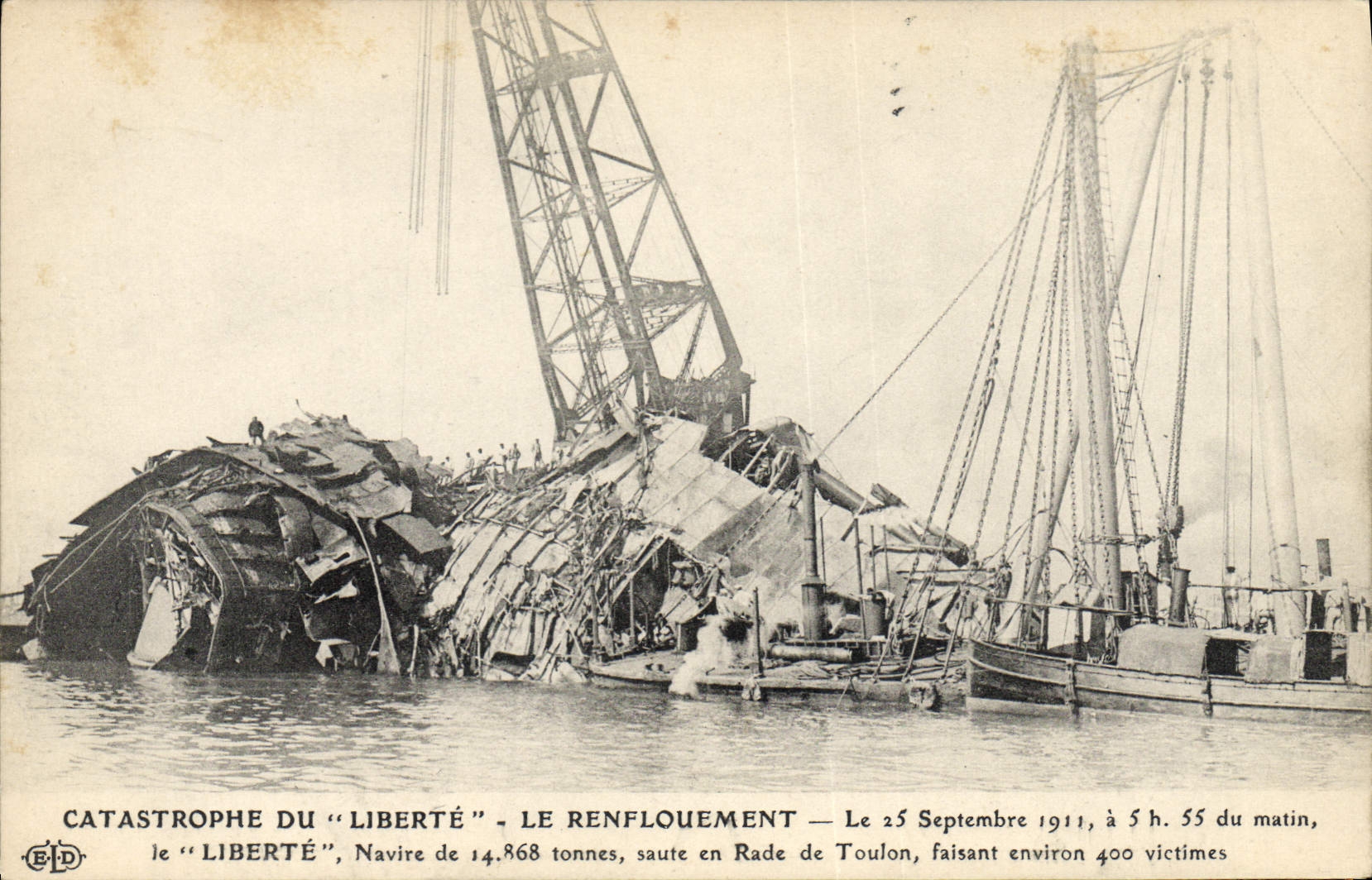 Catastrophe du "Liberté" — Le renflouement — Rade de Toulon — Éditeur E. Le Doly, Paris
