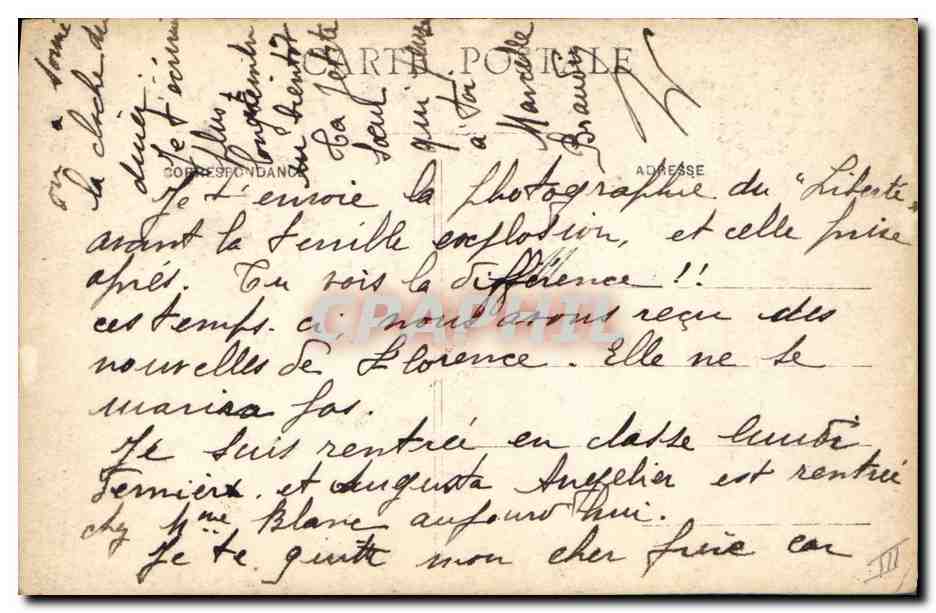 CARTE PHOTO Bateau Cuirasse Explosion — Verso
