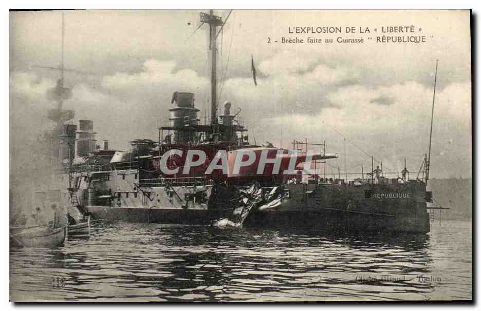 L'Explosion de la « Liberté » — Brèche faite au cuirassé « République » — G. Claud, Paris