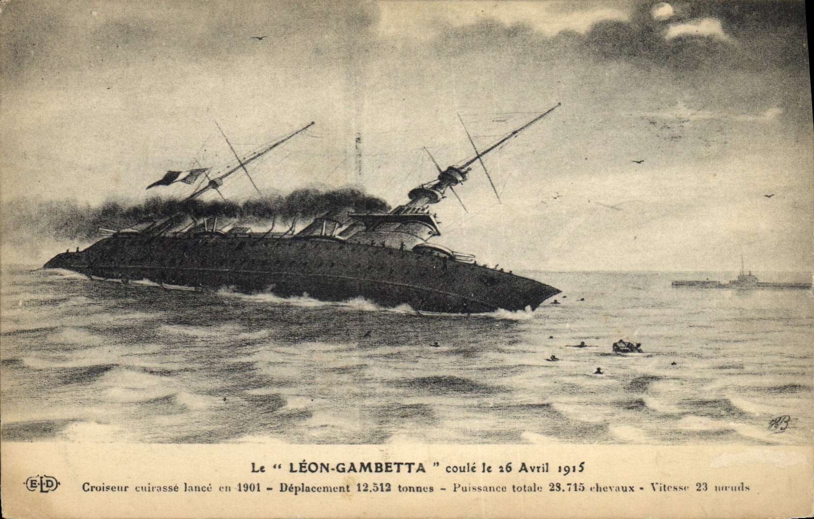 Le "LÉON-GAMBETTA" coulé — croiseur cuirassé français — E. Le Sèye, imp.-Édit. 12, Boulevard de Sébastopol, Paris