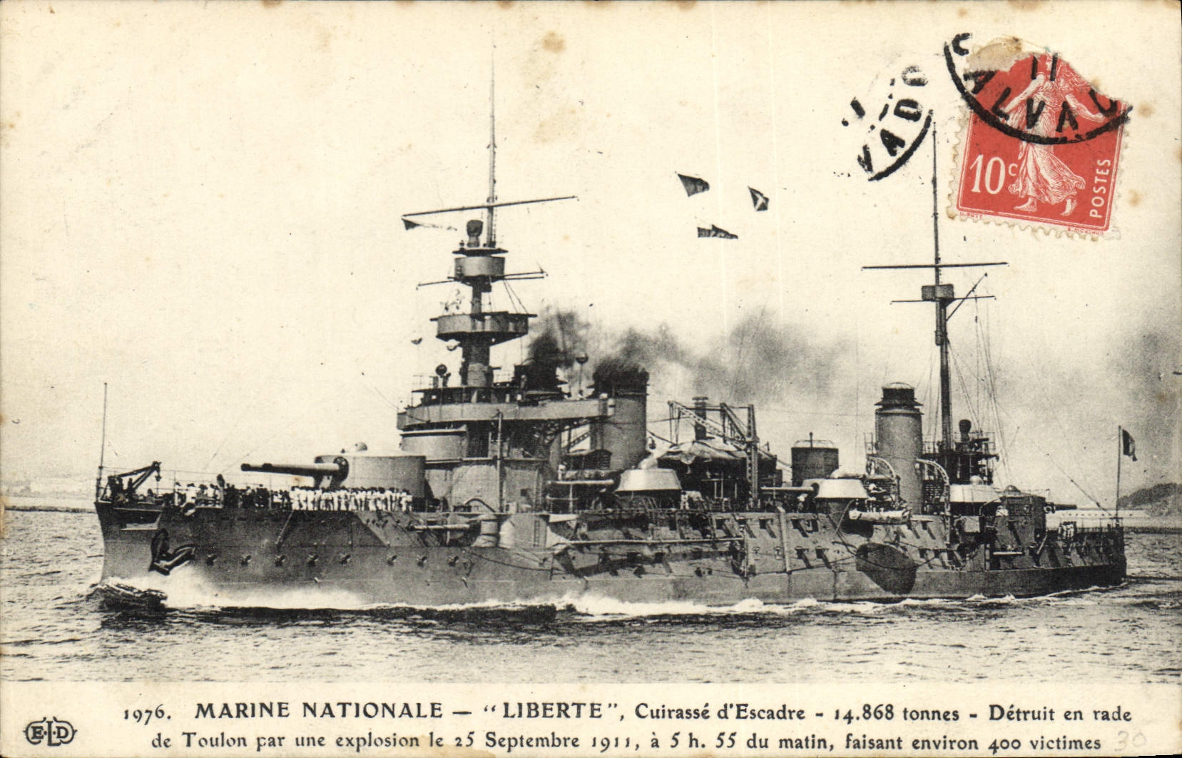 Cuirassé "Liberté" — Marine Nationale — détruit à Toulon en 1911 — éditeur B.F.D. n°1976