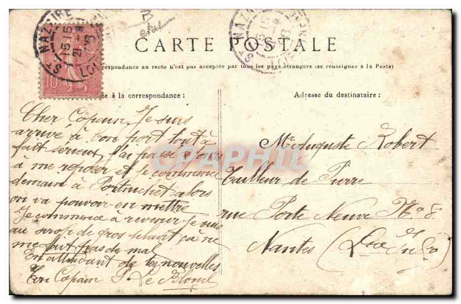 Cartolina d'epoca Nave di Saint Nazaire Cantieri e officine della Loire La corazzata di prima classe Liberté lasciando la carena — Verso