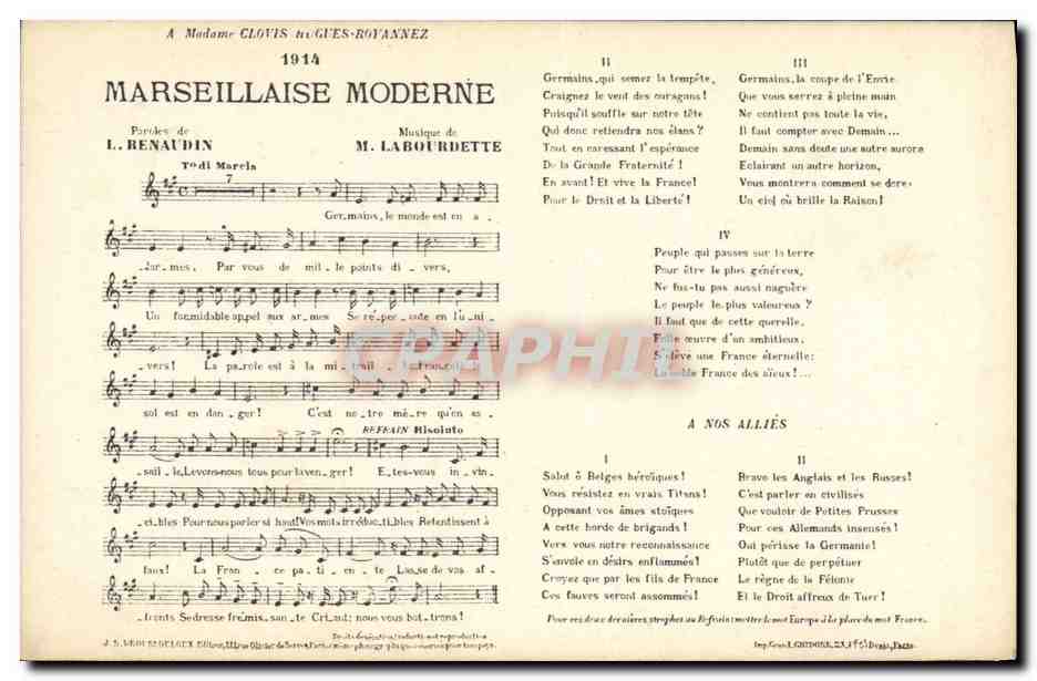Marseillaise Moderne — 1914 — Éditeur J. S. MOURIÈRE, Éditeur, Paris
