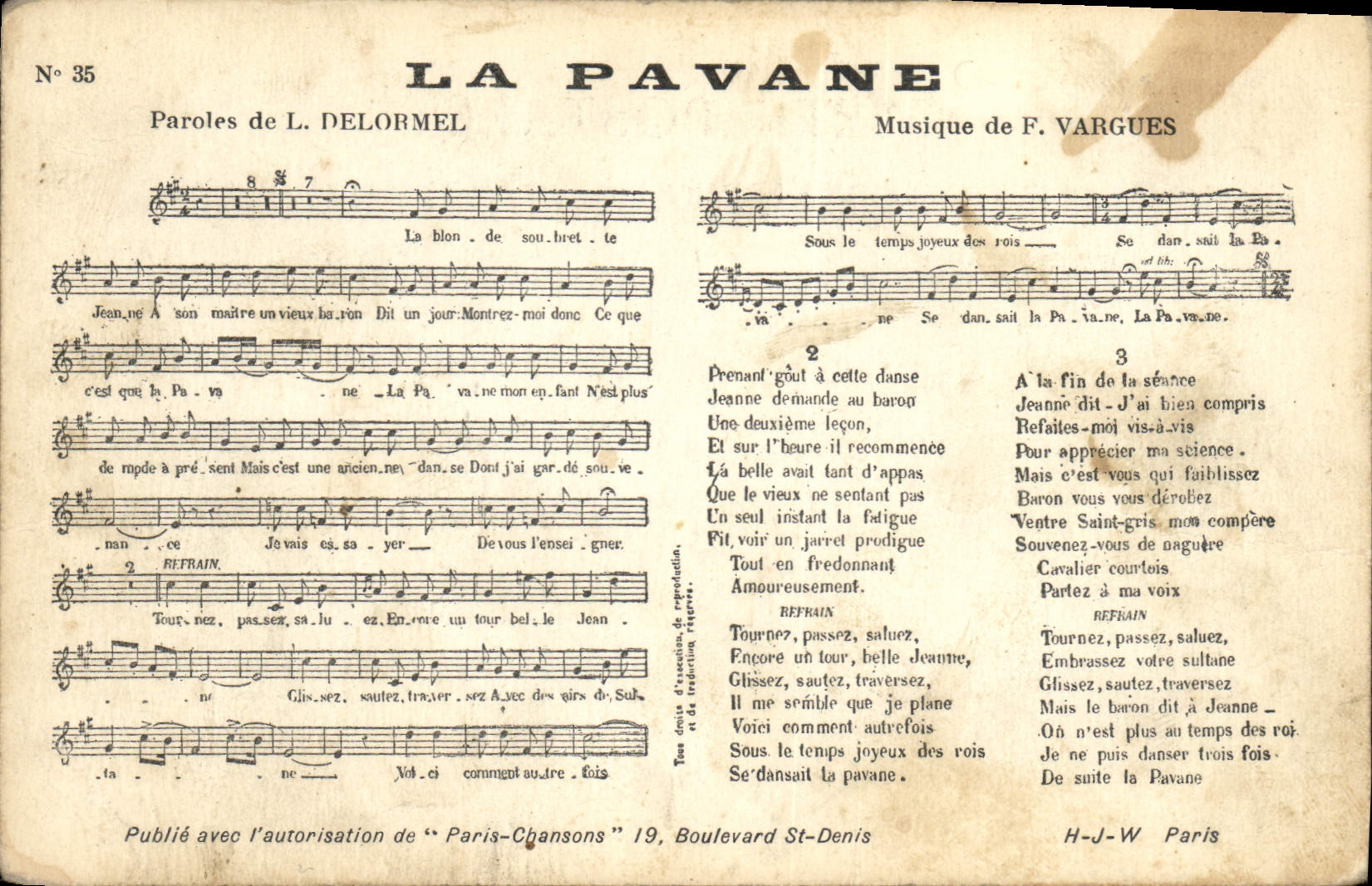 La Pavane — Chanson de L. Delormel et F. Vargues — H-J-W Paris, n°35