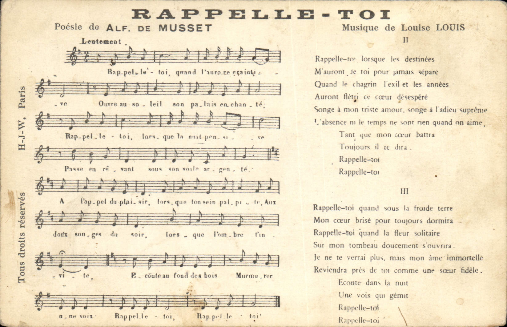 Rappelle-toi — Poésie d'Alf. de Musset, musique de Louise Louis — H.-J.-W., Paris