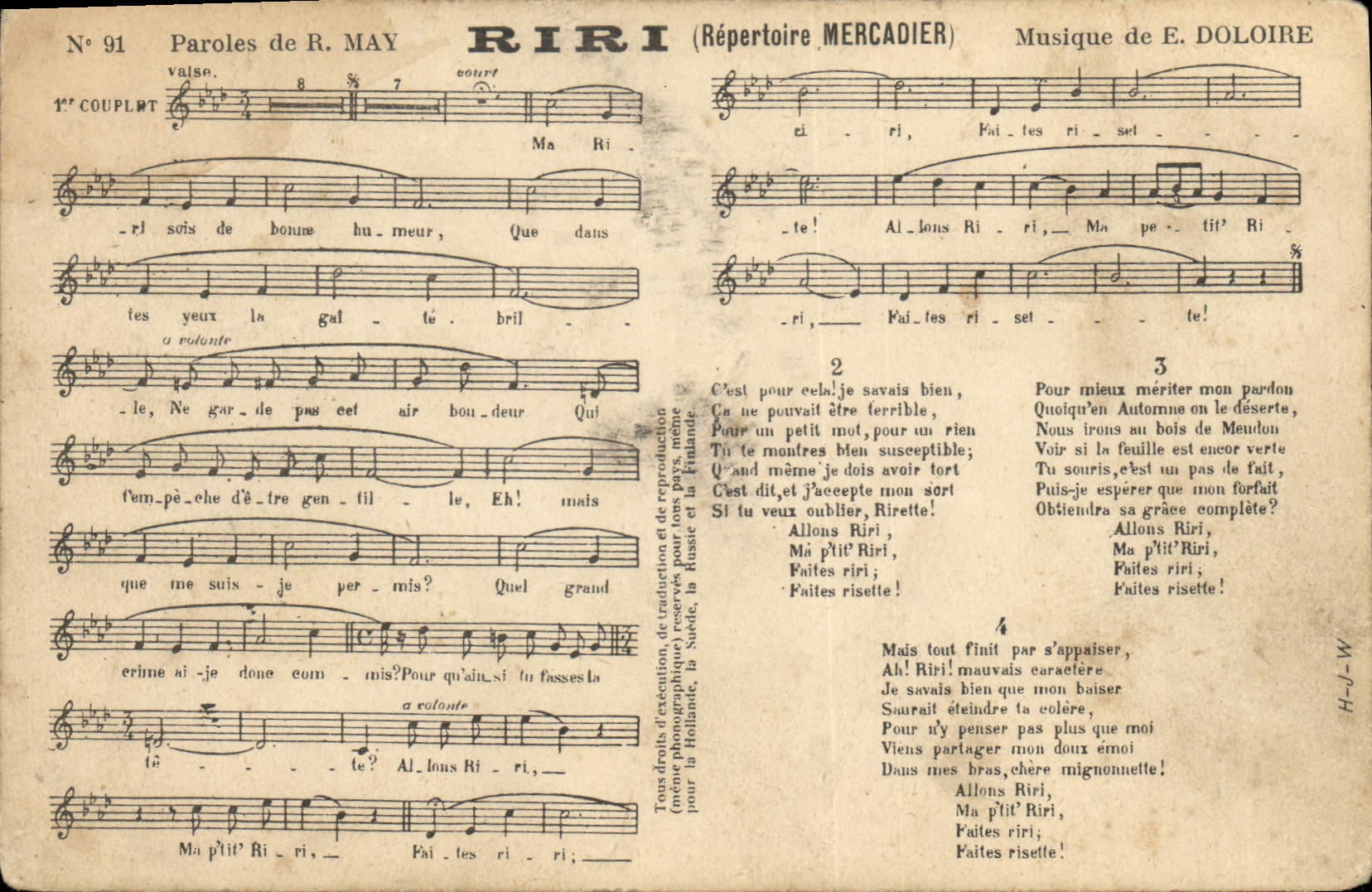 Riri — Paroles de R. May, Musique de E. Doloire — Répertoire Mercadier, N° 91