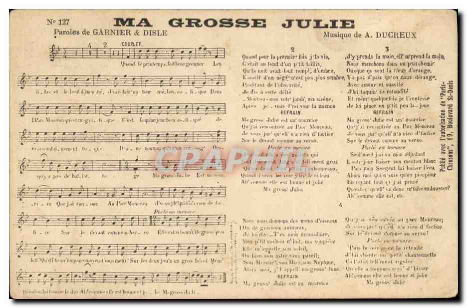 Ma grosse Julie — Paroles de Garnier & Disle, Musique de A. Ducreux — N° 127