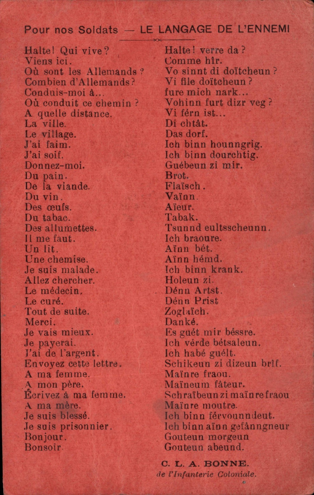 CPA Pour nos soldats Le langage de l'ennemi Bonne de l'infanterie coloniale
