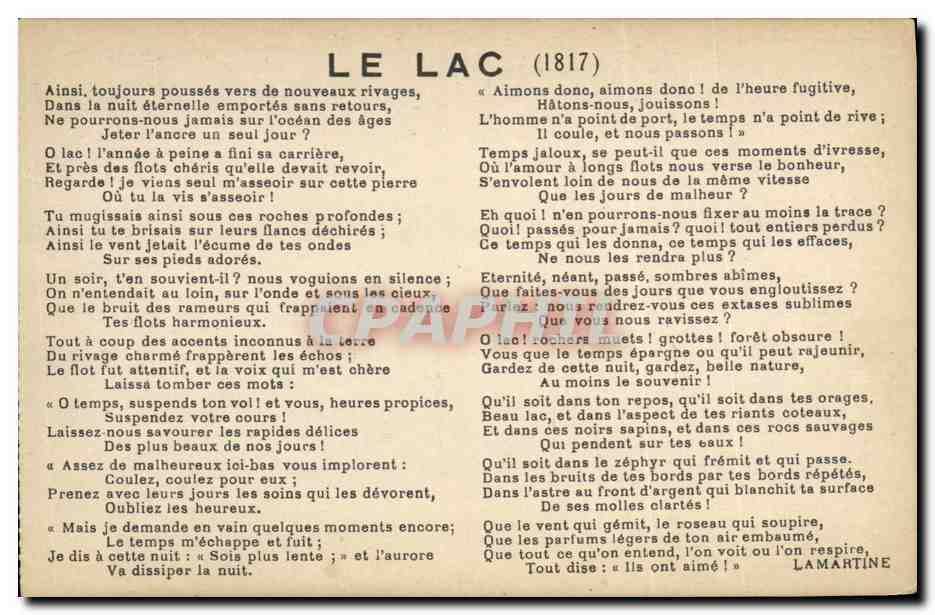 Le Lac (1817) — poème de Lamartine — L. Blanc, Phot. Méontmélian
