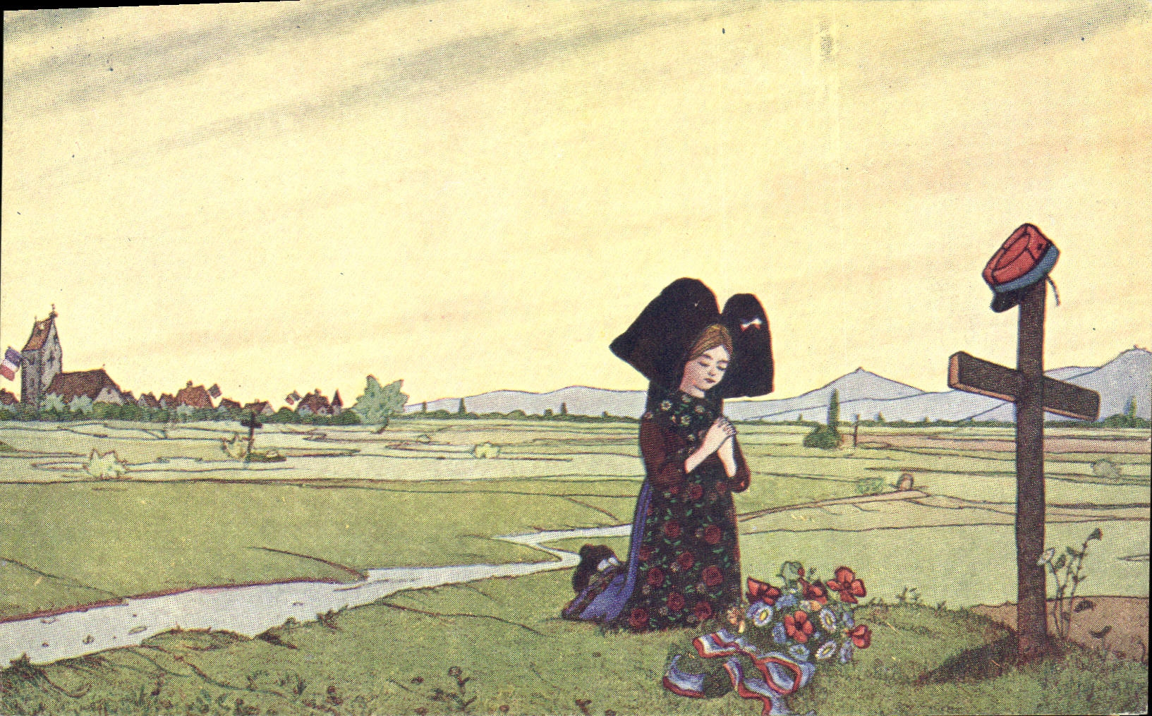 CPA Folklore Alsace Hansi Priere de l'Alsace TOP