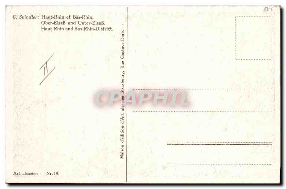 CPA Folklore Alsace Spindler Haut Rhin et Bas Rhin — Verso