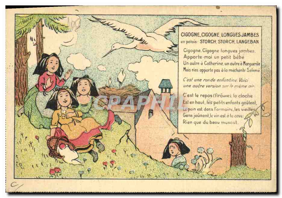 CPA Folklore Alsace Cigogne 