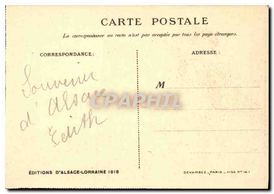 CPA Folklore Alsace Allons pas tant de chagrin — Verso