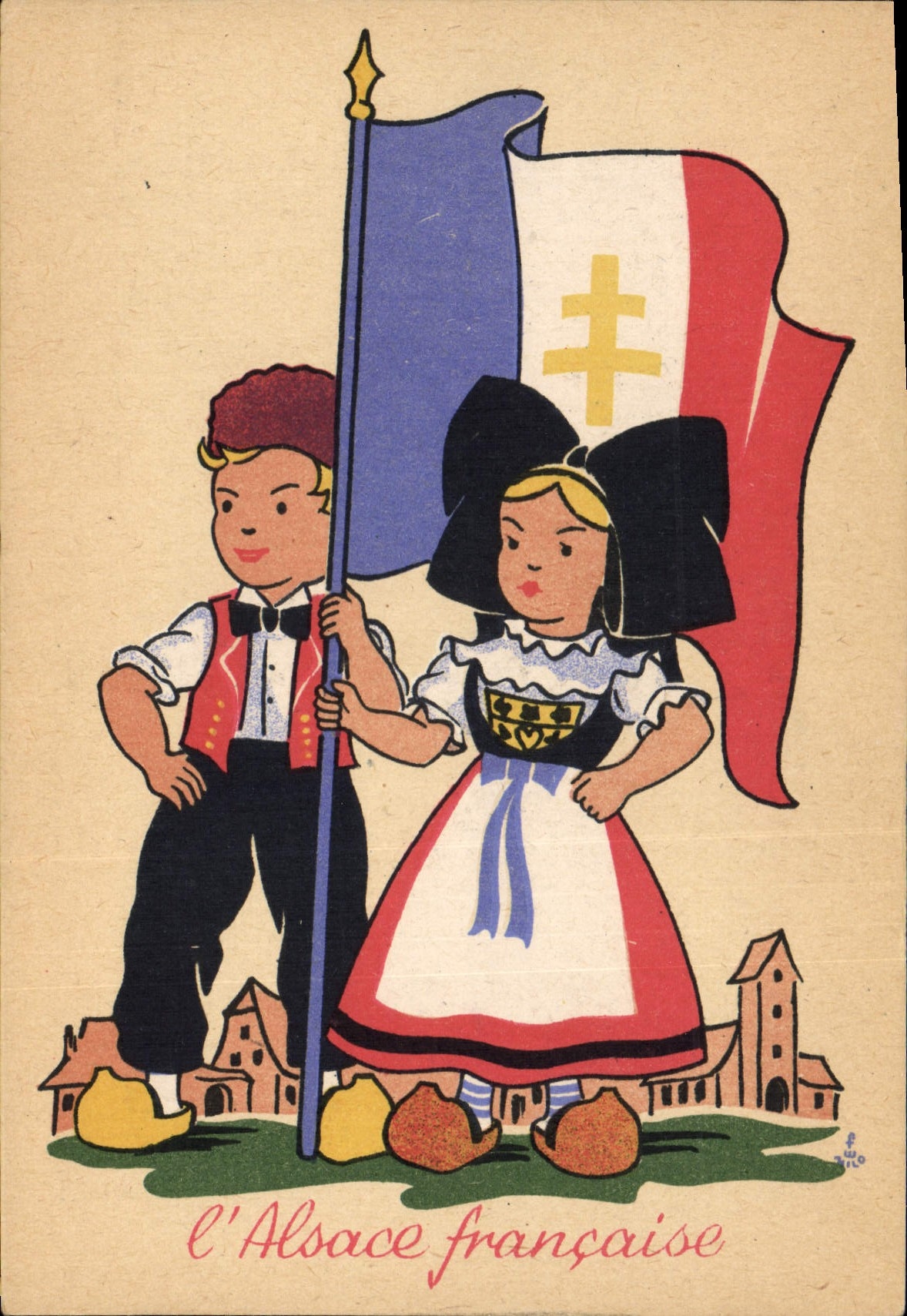 CPA Folklore Alsace Francaise Croix de Lorraine