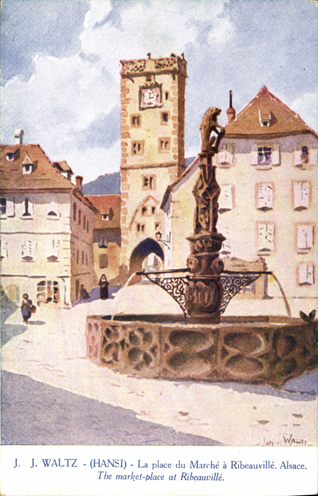 CPA Folklore Alsace Waltz Hansi La place du marche a Ribeauville 