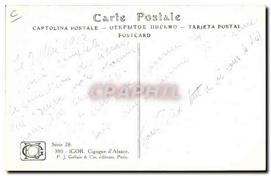 Cigogne d'Alsace — Série 28 — IGOR & P. J. Gallais & Cie, Paris — Rückseite