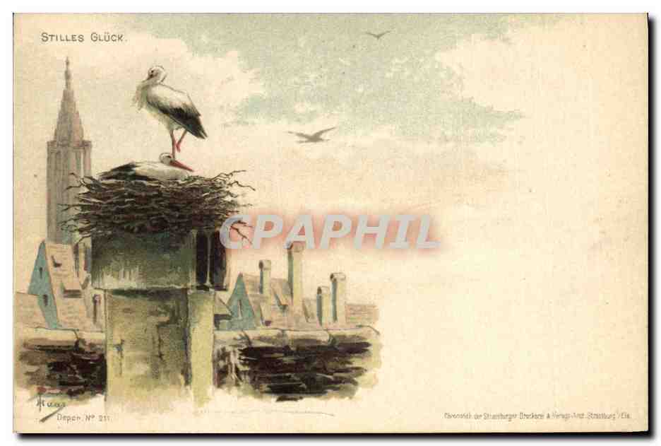 CPA Folklore Alsace Cigogne Stilles Gluck