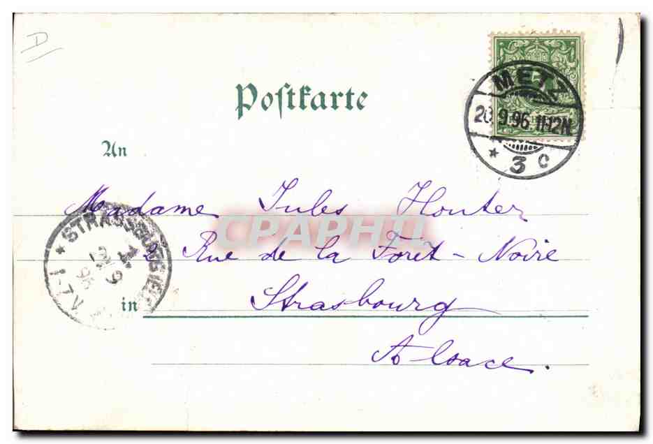 Deux jeunes femmes en costumes traditionnels — Alsace-Lorraine — éditeur : Druck v. Altmüller & Co. Frankfort a/M. — Reverso