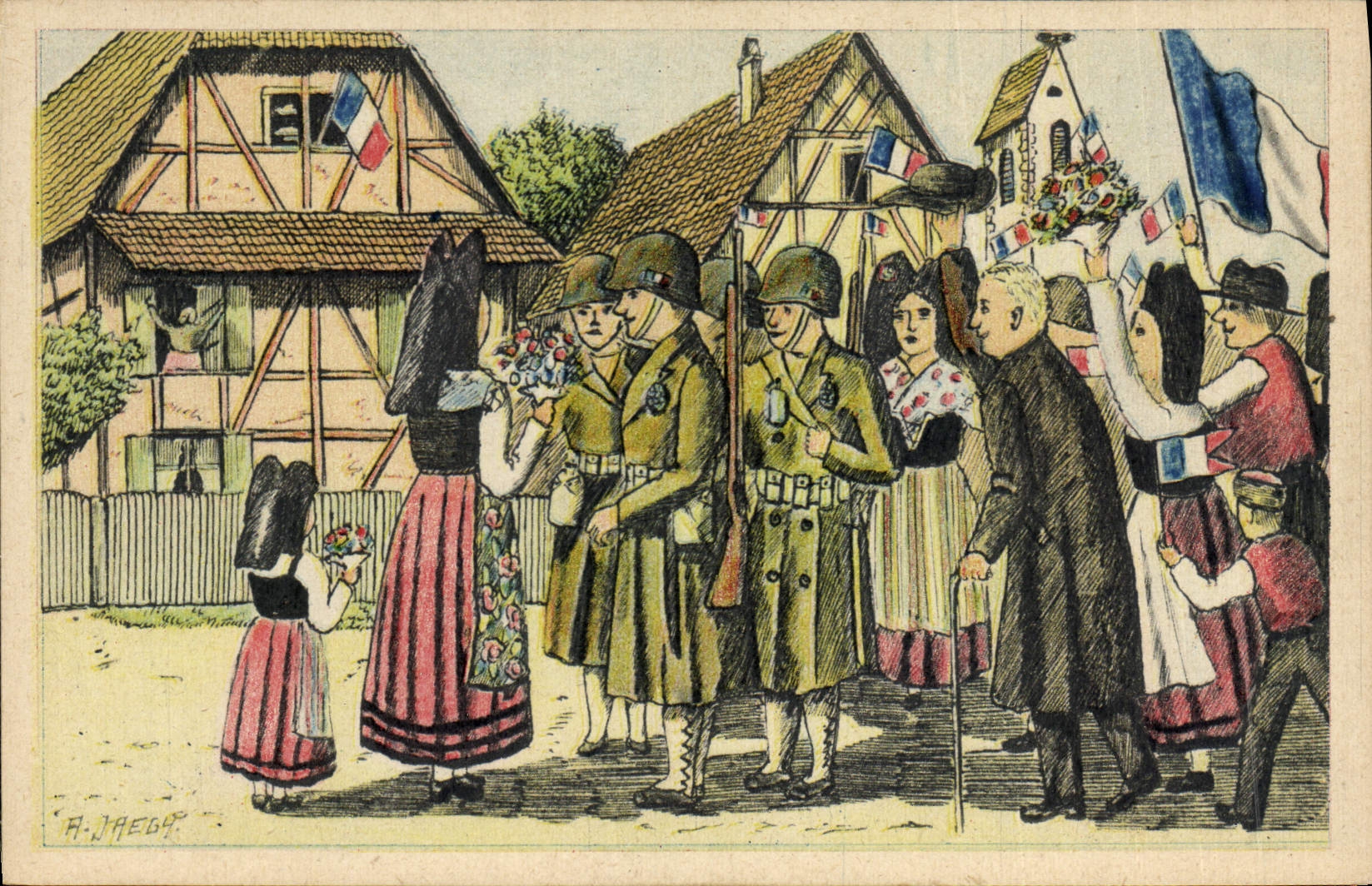 CPA Folklore Alsace Militaria Le glorieux retour de la France