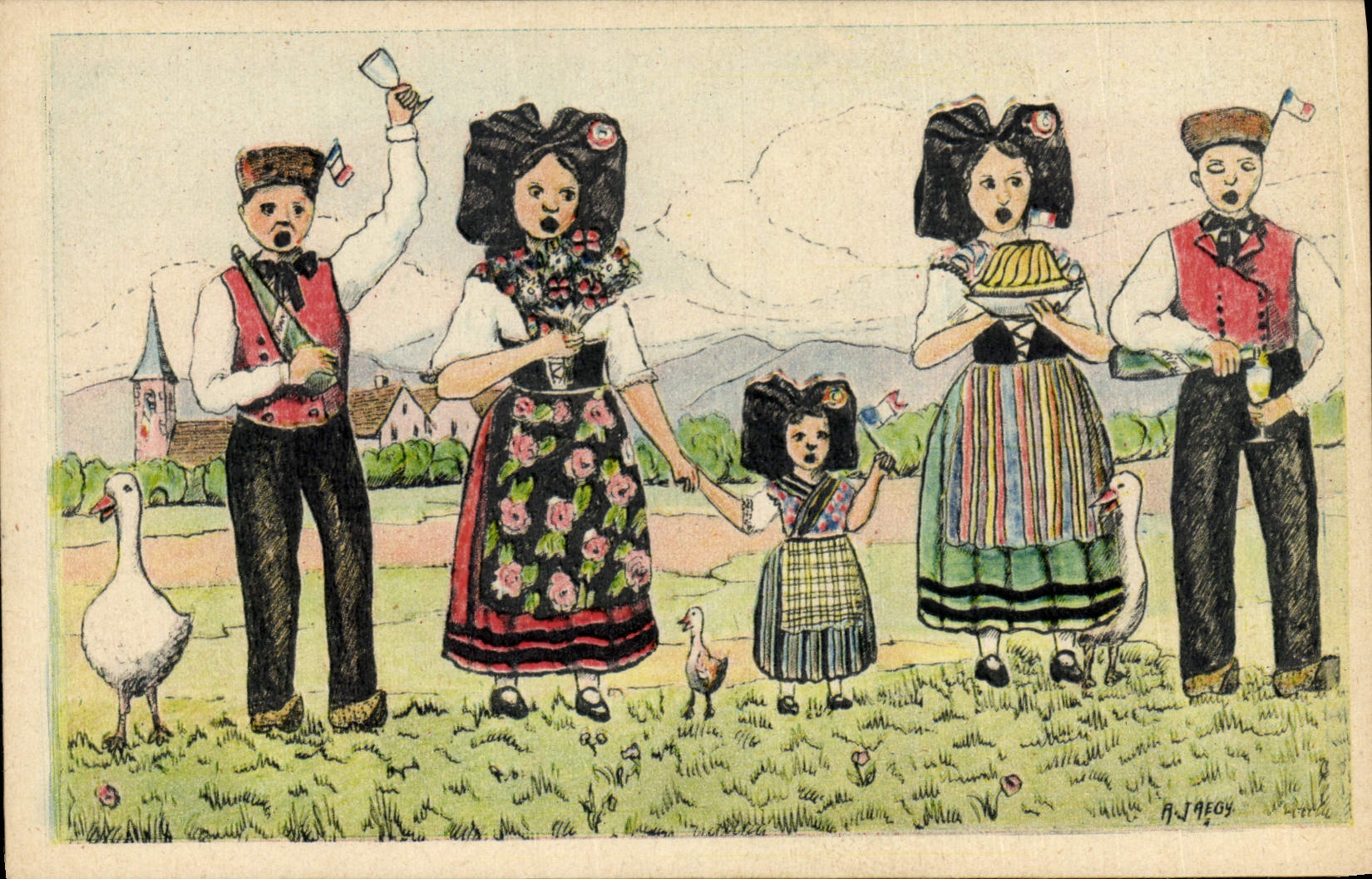 CPA Folklore Alsace Le jour de gloire est arrive