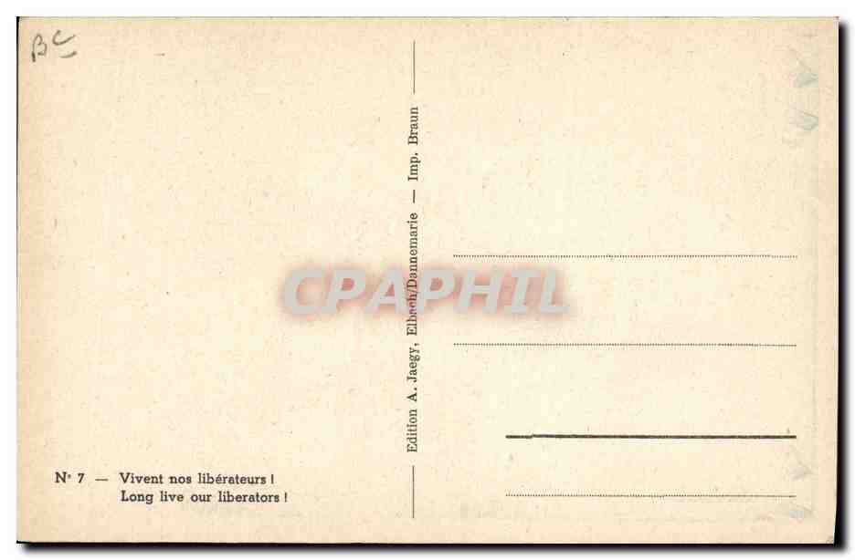 CPA Folklore Alsace Vivent les liberateurs ! — Verso