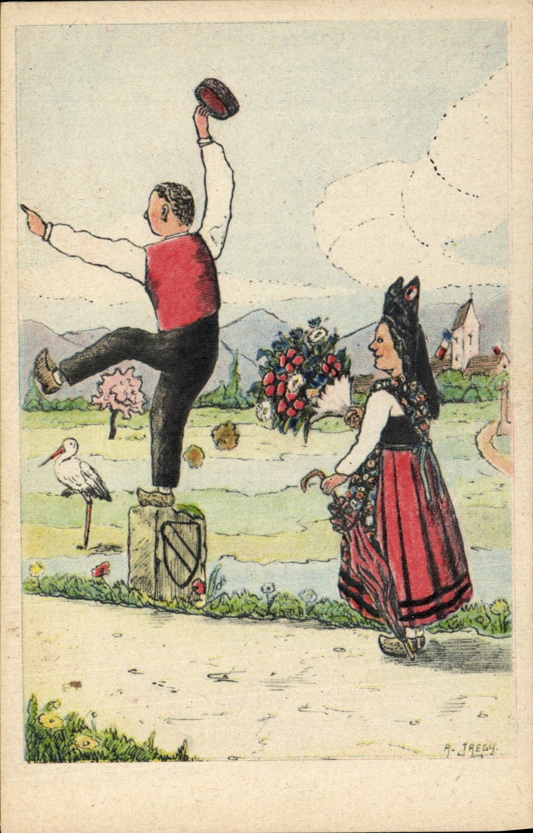 CPA Folklore Alsace Les voila !