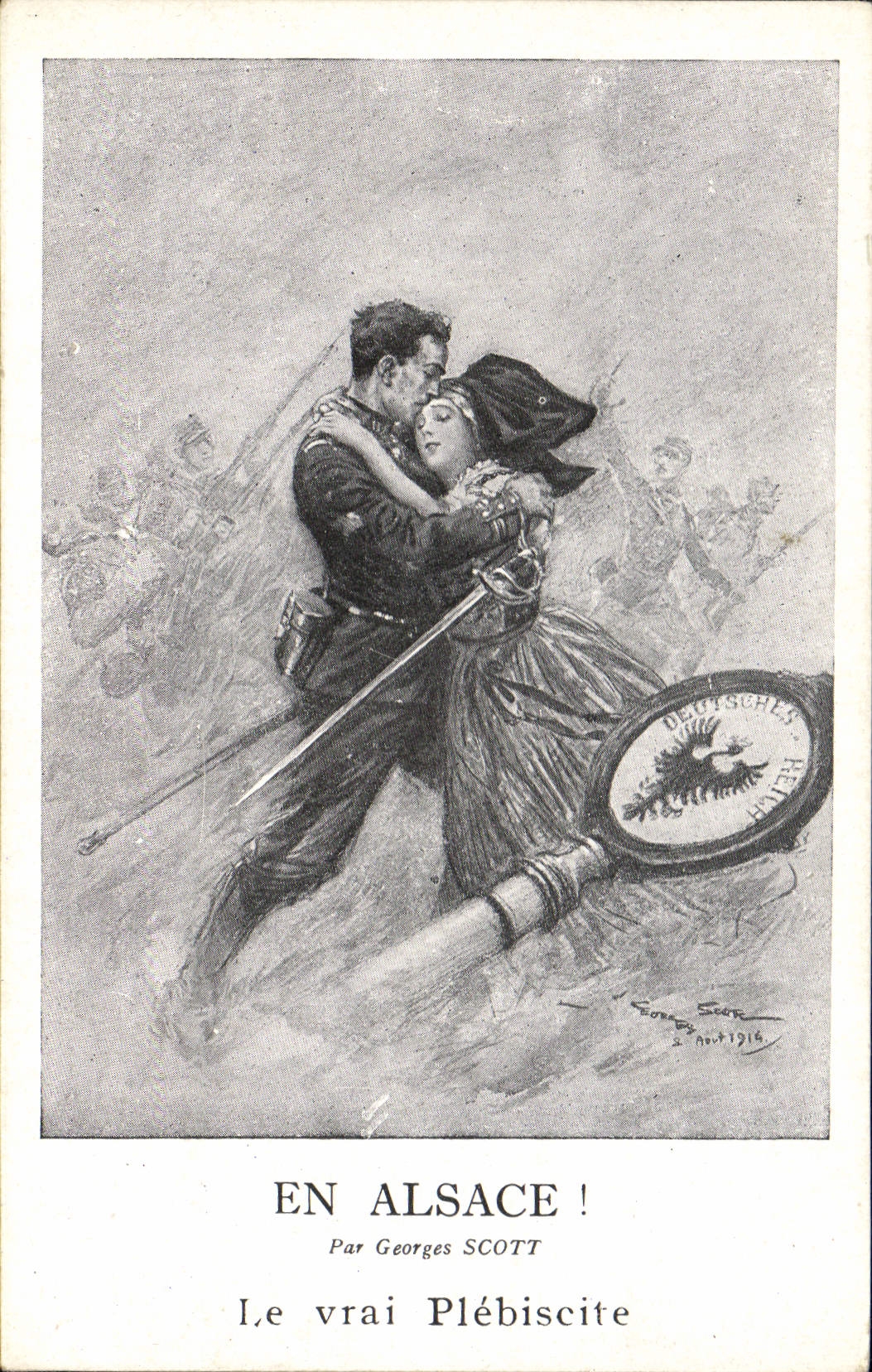 CPA Folklore Alsace Georges Scott Le vrai plebiscite Militaria