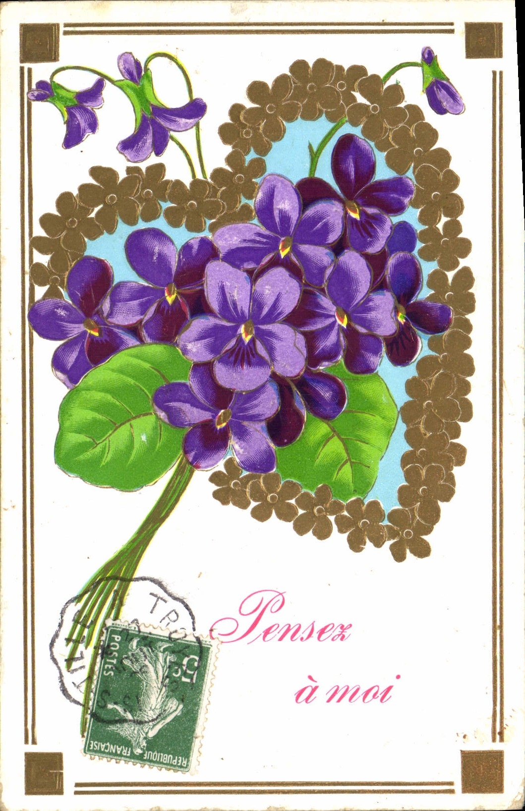 Violetas — tarjeta postal decorativa — editor desconocido