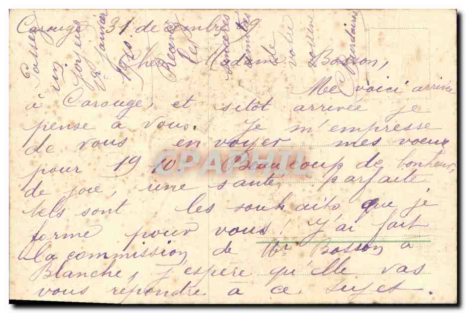 Bonne Année — avec houx, scarabées et plaque — éditeur inconnu — Rückseite