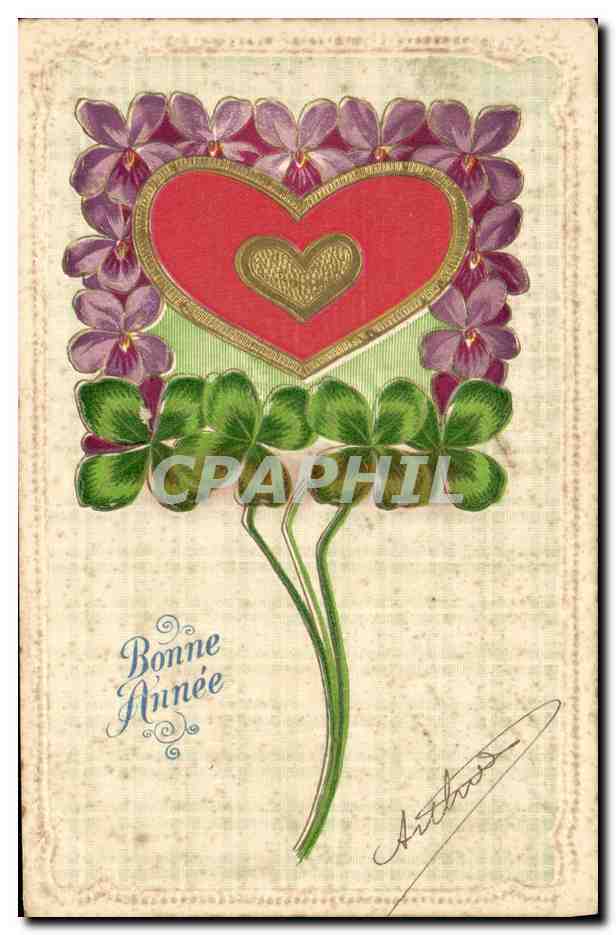 CPA Fantaisie Fleurs Trefles Coeur