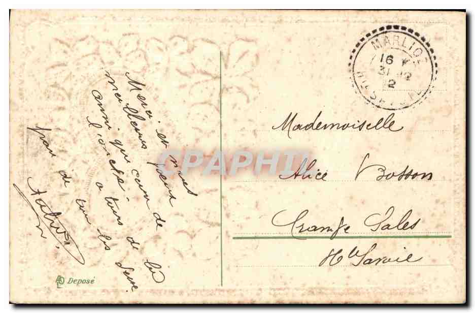 CPA Fantaisie Fleurs Trefles Coeur — Verso