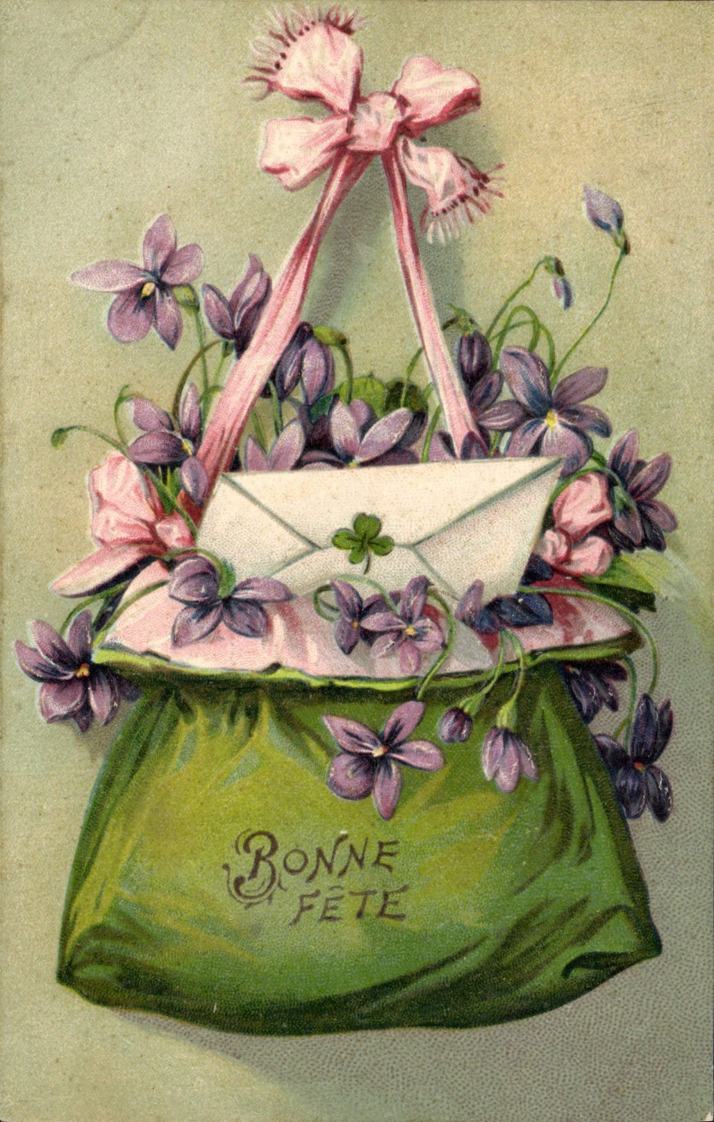 Sac de fleurs — Bonne Fête — éditeur inconnu, n° de série non visible
