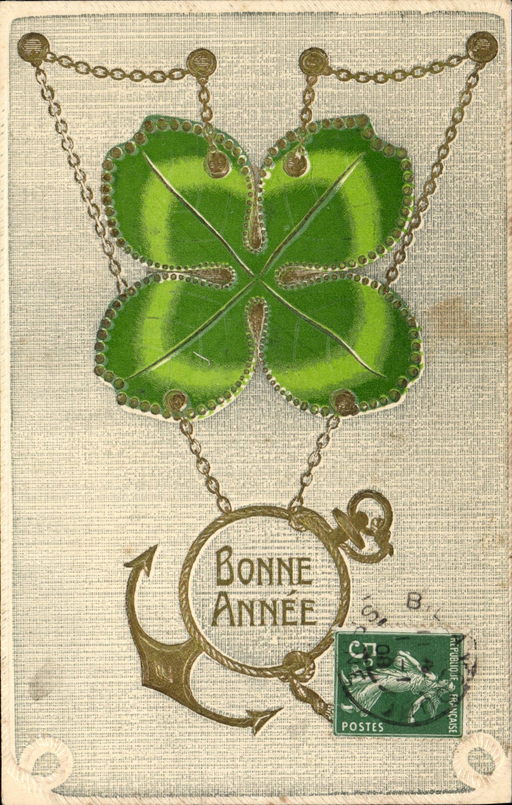 CPA Fantaisie Fleurs Trefle Ancre de marine