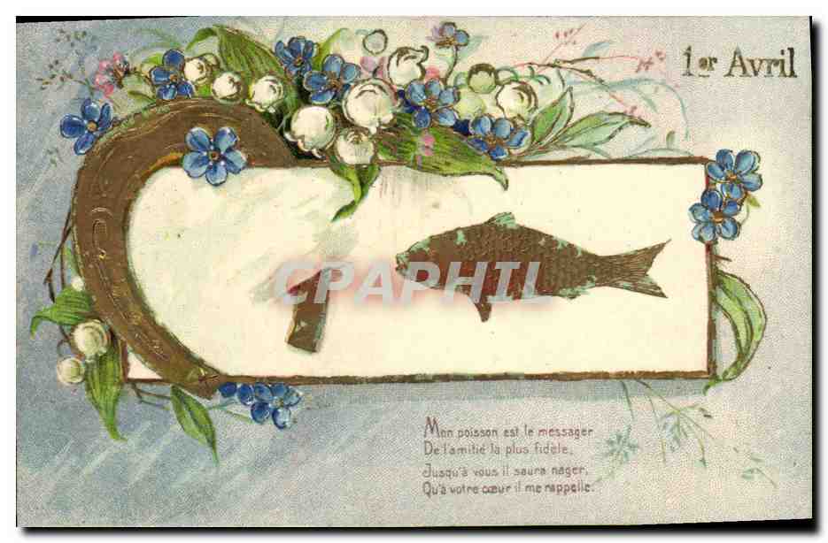 CPA Fantaisie Fleurs Poisson 1er Avril Fer a cheval