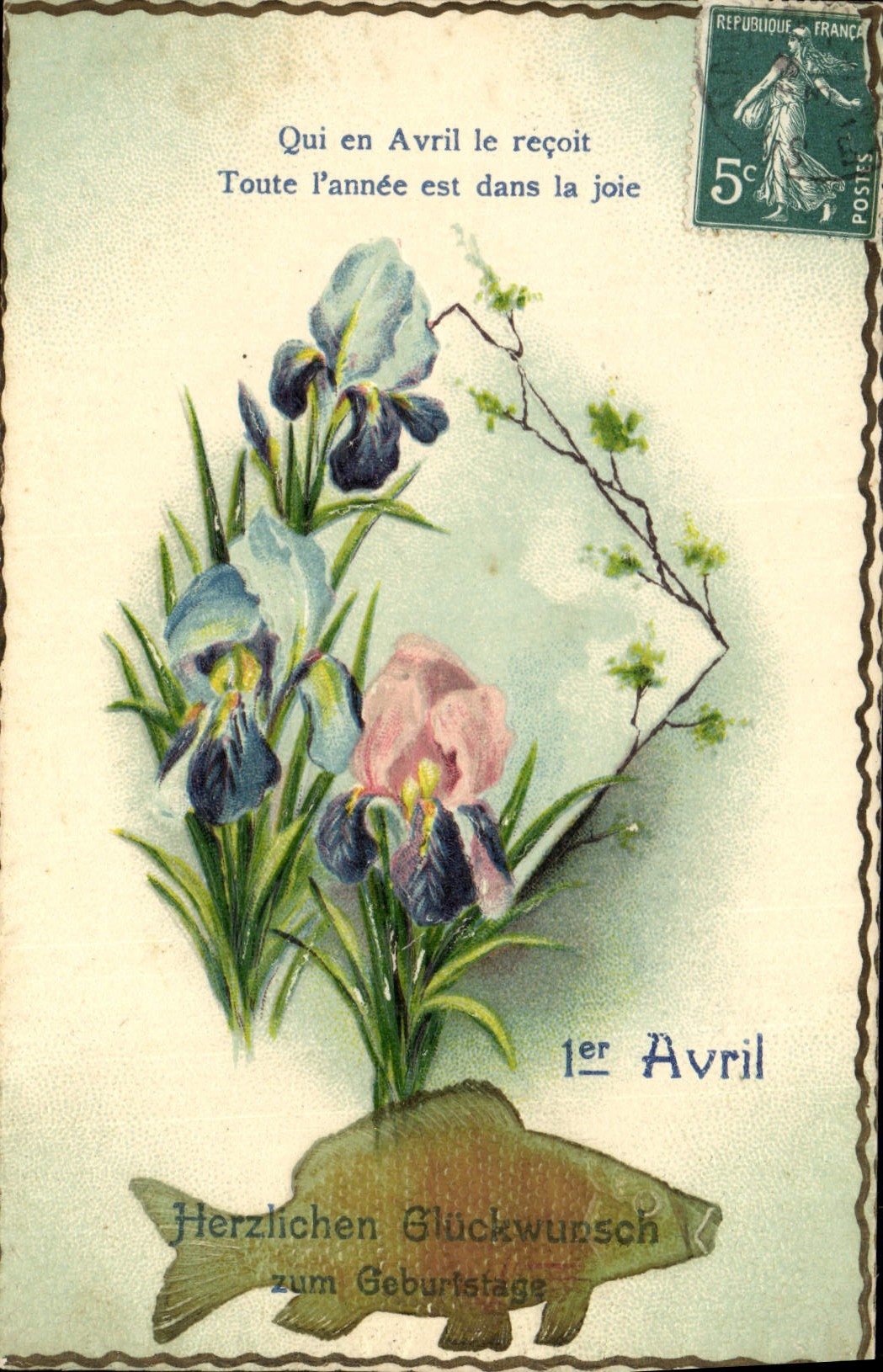 CPA Fantaisie Fleurs Poisson 1er Avril