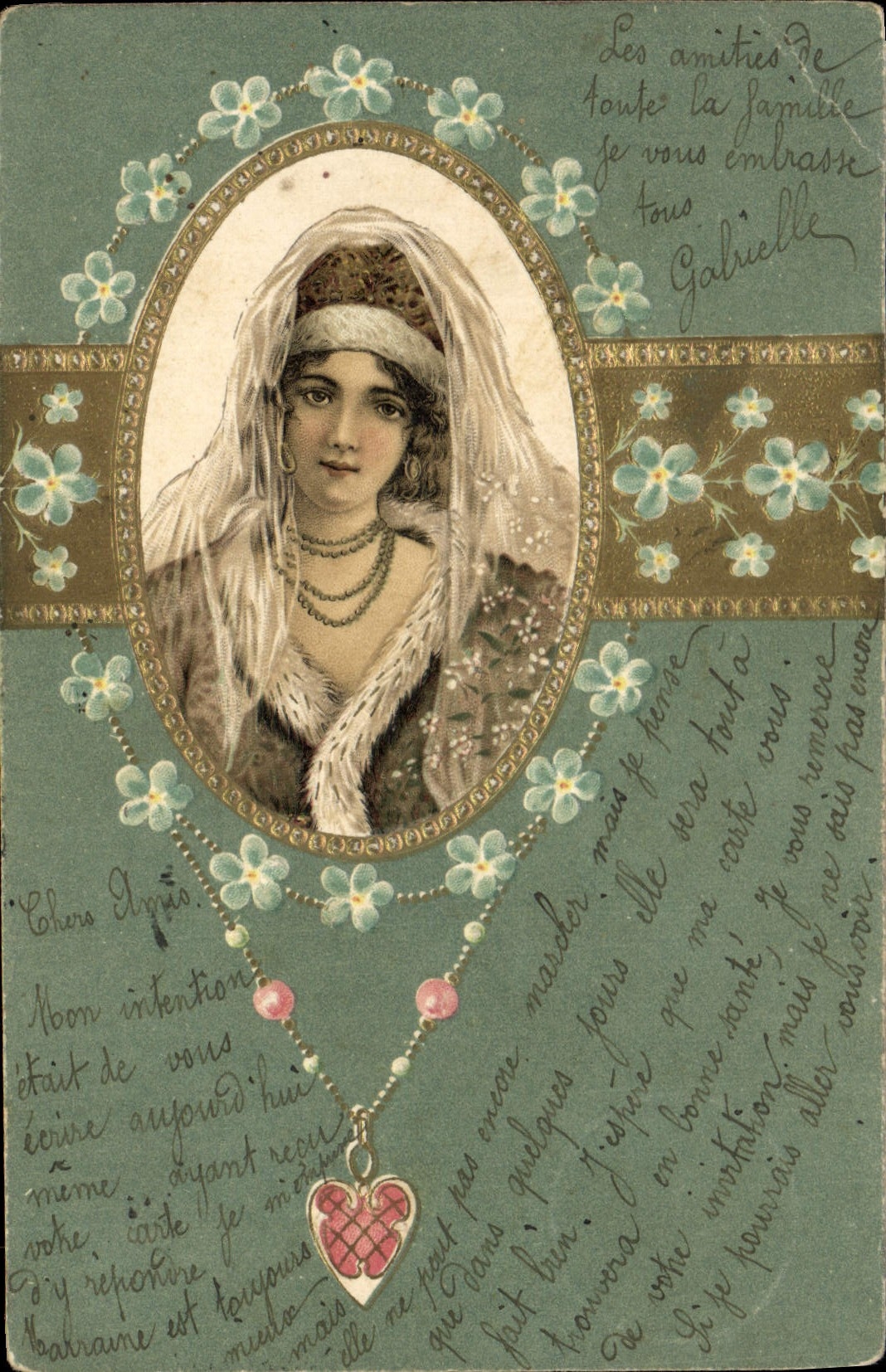 Femme voilée — portrait encadré — Postkarte - Union postale universelle