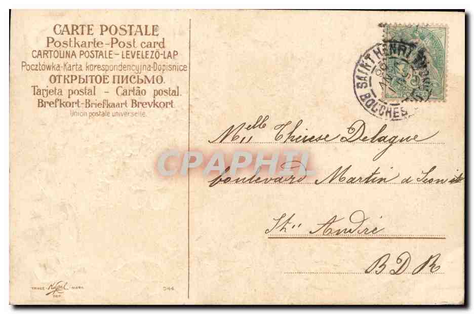 CPA Fantaisie Fleurs Colombe Cloche — Verso