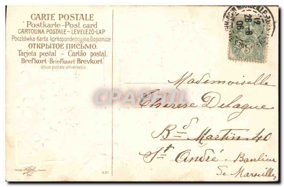 CPA Fantaisie Fleurs Colombe Trefle — Verso