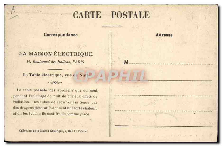 La Table Électrique, vue de nuit — La Maison Électrique, 14, Boulevard des Italiens, Paris — Verso